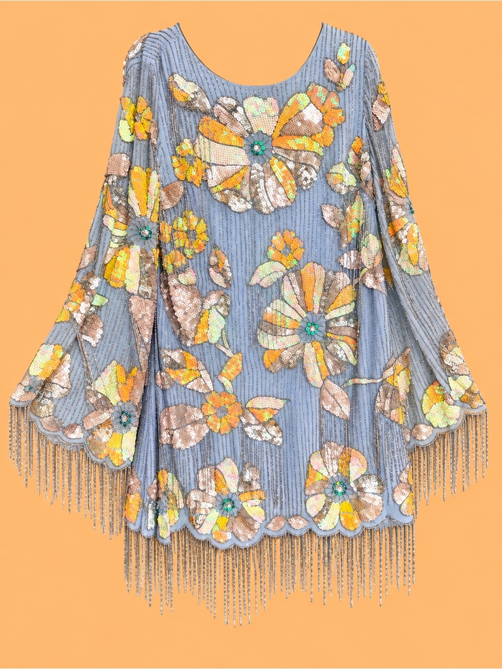Embellished Floral Sequin Tunic Dress